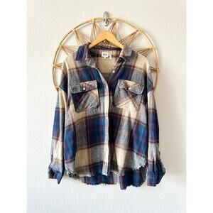 BKE Buckle “Boyfriend” Plaid Flannel Button Down Shirt Frayed XL